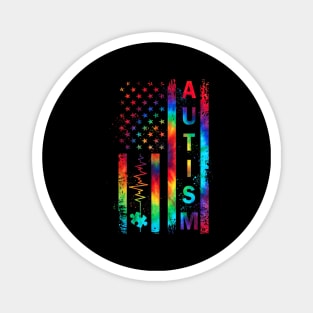 American Flag Autism Awareness Teacher Mom Support Tie Dye Shirt Magnet